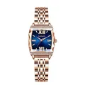 Elegant Labaoli women's rose gold square watch with a blue dial and crystal accents - Rose Gold Case Blue Dial