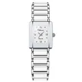Elegant square silver and white ceramic fashion quartz watch for women with crystal markers - Women's White - Artistic Style