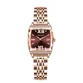 Labaoli elegant rose gold square face women's watch with brown dial and steel link band - Rose Gold Case Red Dial