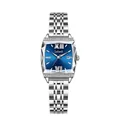 Labaoli women's square silver steel strap watch with elegant blue dial - Silver Case Blue Dial