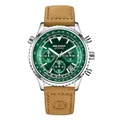 Orologio cronografo da uomo impermeabile con quadrante verde e cinturino in pelle marrone - Cassa Argento Quadrante Verde