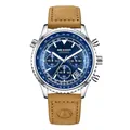 Orologio cronografo da uomo classico con quadrante blu e cinturino in pelle - Cassa Argento Quadrante Blu