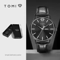 Montre à quartz TOMI pour hommes avec bracelet en cuir noir et double calendrier - Style Homme / Cadran Noir Bracelet Noir