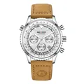 Elegante orologio cronografo da uomo con cinturino in pelle marrone e quadrante argento - Cassa Argento Quadrante Bianco