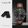 Montre à quartz TOMI pour homme avec bracelet en cuir marron et double calendrier - Style Homme / Cadran Brun Bracelet Noir