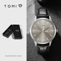 Montre à quartz TOMI pour homme avec double calendrier et bracelet en cuir noir et boîte. - Style Homme / Bracelet Noir Boîtier Argenté