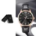 Montre à quartz TOMI pour homme avec bracelet en cuir noir et affichage du double calendrier - Style Homme / Bracelet Noir Boîtier Or Rose