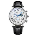 Orologio Chenxi da uomo con fasi lunari, cinturino in pelle nera e quadrante romano bianco - Cinturino Nero Cassa Argento Quadrante Bianco
