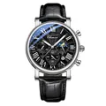 Orologio da uomo business con cinturino in pelle nera e numeri romani - Cinturino Nero Cassa Argento Quadrante Nero