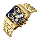 Montre à quartz Oulm pour homme avec plusieurs fuseaux horaires et bracelet en or - Montre Seule (Oulm) / Boîtier Doré Cadran Bleu