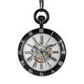 Montre de poche mécanique automatique vintage avec cadran squelette et chiffres romains - Noir