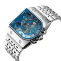 Montre à quartz Oulm pour hommes multi-fuseaux horaires avec grand cadran bleu et bracelet acier - Montre Seule (Oulm) / Boîtier Argenté Cadran Bleu