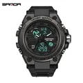 Montre numérique Sanda style militaire étanche pour homme avec grand cadran double - Tout Noir Homme (739)