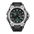 Montre de sport Sanda style militaire à grand cadran avec affichage numérique multifonction - Noir Argent Homme (739)