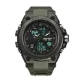 Montre de sport SANDA étanche de style militaire avec bracelet vert olive et double affichage - Vert Armée Homme (739)