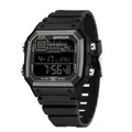 Montre de sport numérique SANDA noire étanche avec cadran carré et bracelet en silicone - Tout Noir