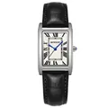 Montre à quartz carrée élégante SAMDA avec bracelet en cuir noir et chiffres romains - Cuir Noir Boîtier Argent Cadran Blanc (Hommes)