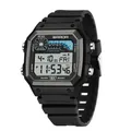 SANDA men's square digital sports watch with black rubber strap and waterproof design - Black and White