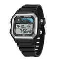 SANDA square digital sports watch with black resin strap, luminous light, and 50M water resistance - Black Silver