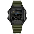 SANDA military green digital sport watch with square dial and 50M waterproof feature - Black Green