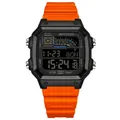 SANDA waterproof square digital sports watch with orange silicone strap and alarm - Black Orange