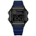 SANDA waterproof digital sports watch with blue silicone strap and square face - Black Blue