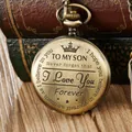 Reloj de bolsillo de cuarzo bronce vintage con mensaje grabado para el regalo de un hijo - Estilo Para Hijo / Bronce Mate