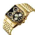 Montre à quartz Oulm de luxe pour homme avec bracelet en acier doré et plusieurs fuseaux - Montre Seule (Oulm) / Boîtier Doré Cadran Noir