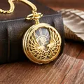 Montre de poche mécanique vintage dorée avec couvercle ajouré motif ailes aigle - Or