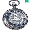 Montre à gousset squelette argentée avec chiffres romains et mécanisme visible - Boîtier Argenté Cadran Noir