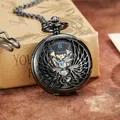 Montre de poche mécanique noire vintage avec cœur évidé, motif ailes et chaîne chic. - Noir