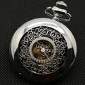 Montre de poche mécanique classique en argent antique avec design squelette floral ajouré - Style Argent Évidé avec Strass / Argent