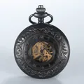Montre à gousset mécanique noire vintage avec design squelette gravé et chiffres romains - Style Vintage Gravé (402 Noir) / Gris Anthracite