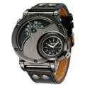 Montre à quartz Oulm 9591 style industriel double fuseau horaire bracelet cuir clouté - Style de Maille Couleur d'Image (9591)