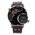 Montre Oulm 9591 à double fuseau horaire pour homme avec bracelet brun - Style Boîtier Noir Cadran Marron (9591) / Marron