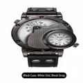 Montre sport Oulm 9591 double fuseau horaire, boîtier noir, cadran blanc, bracelet noir - Style Maille Noir Noir et Blanc (9591) / Noir et Blanc