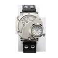 Montre de sport Oulm pour homme avec double fuseau horaire et bracelet en cuir noir - Style Maille Argentée Cadran Blanc (9591) / Blanc