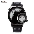 Montre à quartz Oulm 9591 pour homme avec cadran à double fuseau horaire et bracelet noir - Style Boîtier Noir Cadran Blanc Bracelet Noir (9591) / Blanc