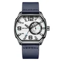 Reloj deportivo MEGIR para hombre cuadrado con esfera blanca y correa de cuero azul - Caja Negra Esfera Blanca Correa Azul