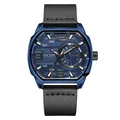 Reloj deportivo cuadrado innovador MEGIR para hombre con esfera azul y correa de cuero - Caja Azul Esfera Azul Correa Negra