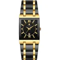 Montre à quartz carrée WWOOR pour hommes avec bracelet en acier inoxydable noir et doré - Bicolore Or Cadran Noir