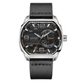 Reloj deportivo cuadrado Megir 2201 con correa de cuero negro y pantalla de fecha - Caja Acero Esfera Negra Correa Negra
