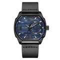 Reloj deportivo Megir 2201 para hombre con esfera azul y correa de cuero negro premium - Caja Negra Esfera Azul Correa de Cuero Negra