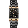 Montre à quartz carrée WWOOR 8858 pour hommes avec bracelet en acier noir et or rose - Boîtier Or Rose Cadran Noir
