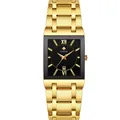 Montre à quartz carrée WWOOR pour hommes avec bracelet en acier doré et cadran noir - Boîtier Doré Cadran Noir