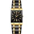 WWOOR 8858 elegant men's square quartz watch with black and gold stainless steel band - Two-tone Black Dial