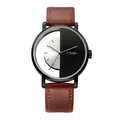 TOMI Unisex Skeleton Quartz Watch with Half-Transparent Dial and Brown Leather Strap - Black & White Dial Brown Strap