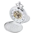 Montre de poche mécanique classique avec boîtier argenté double et chiffres romains - Double Ouverture Polie Mouvement Or (pm240)