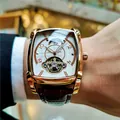 Montre automatique de luxe pour homme avec boîtier tonneau or rose et bracelet en cuir - Bracelet Marron Boîtier Or Rose Cadran Blanc