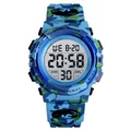 Montre de sport numérique SKMEI étanche pour enfants avec bracelet camouflage bleu et LED - Camouflage Bleu Clair